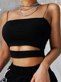 Nunu Clothes Store 2025 summer women's sleeveless crop top with cut-out design, casual tank vest, and strap details.