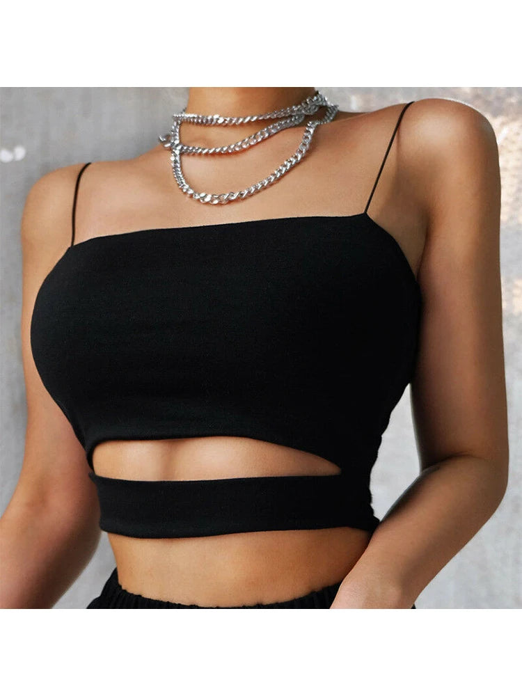 Nunu Clothes Store women's summer sleeveless crop top with cut-out design, casual strap tank blouse, perfect for hot weather.