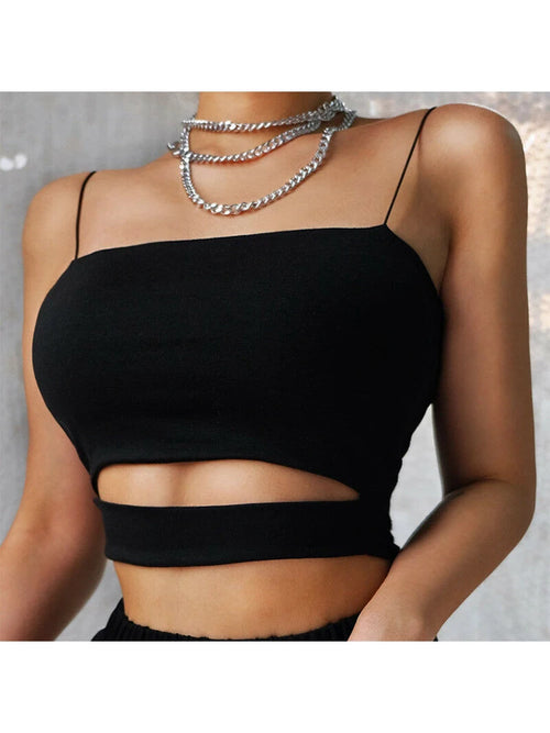 Nunu Clothes Store women's summer sleeveless crop top with cut-out design, casual strap tank blouse, perfect for hot weather.
