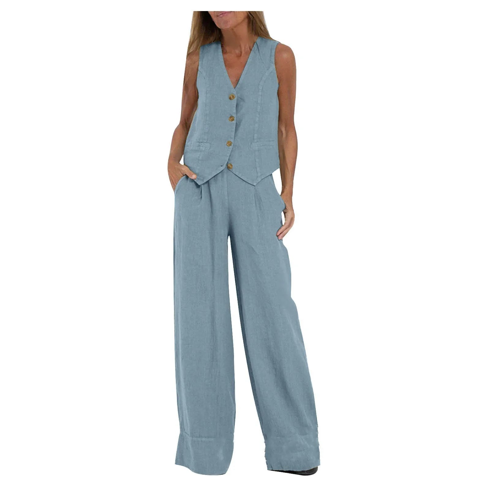 Women's Clothing 2024 Spring Summer New Fashionable Vest Pants Collage Splicing Pure Sleeveless Color Temperament Casual Suit