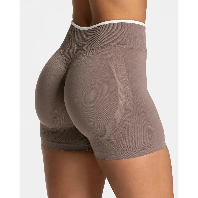 Women's Seamless Gym Color Blocking Sports Shorts High Elastic Tight High Waist Hip Lifting Yoga Pants Running Sports Shorts